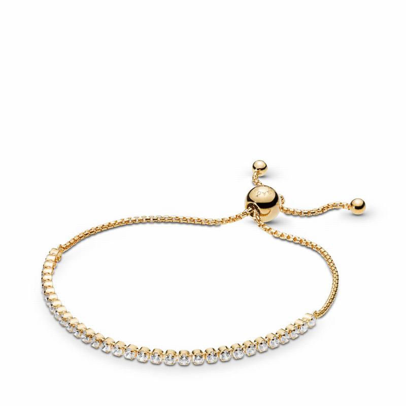 Pandora Shine™ Sparkling Strand Bracelet Ireland - 18ct Gold Plated/Silicone/Cubic Zirconia - 560318